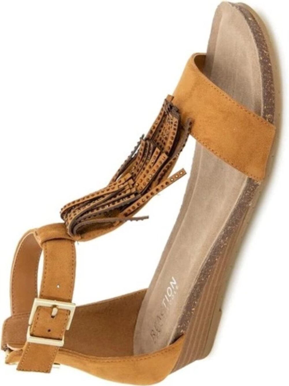 New -Kenneth Cole Women's Glytoni Almond Toe Wedge Sandals Tan Size 6